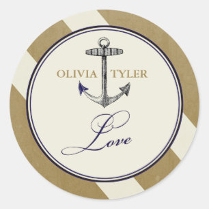 anker nautische marine & gouden liefde ronde sticker