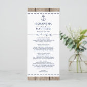 Anker Nautische Marine Rustiek Hout Bruiloft Menu (Staand voorkant)