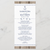 Anker Nautische Marine Rustiek Hout Bruiloft Menu (Voorkant)