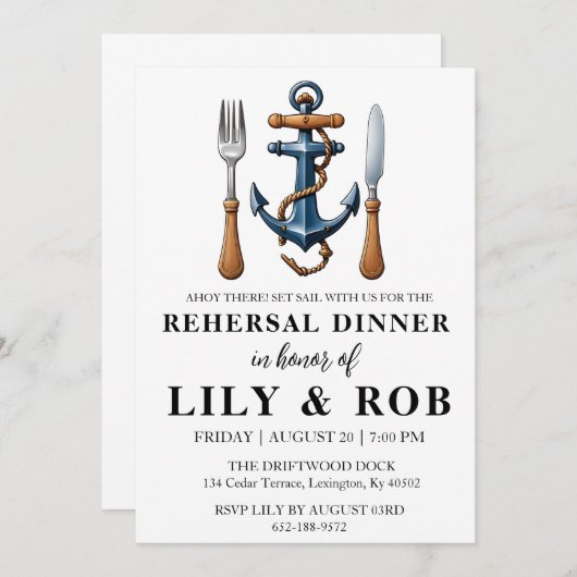Anker nautische repetitie diner uitnodigingen (Voorkant / Achterkant)