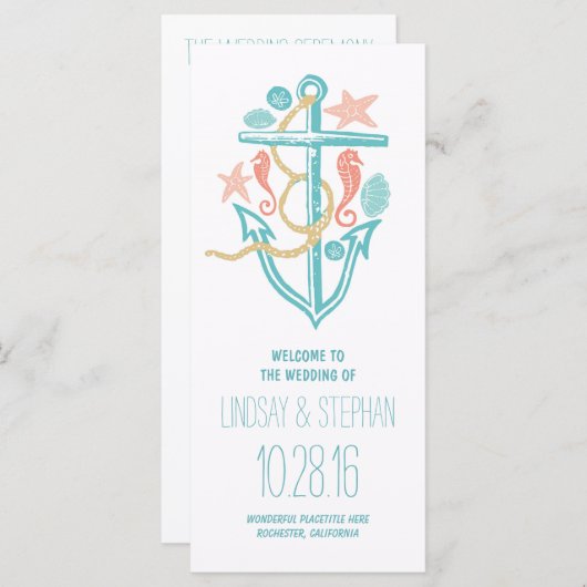 Anker nautische strand bruiloft programma programmakaart (Voorkant / Achterkant)
