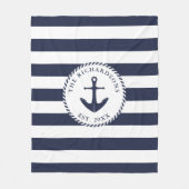 Anker Navy blauw en wit gestreepte nautische famil Fleece Deken (Voorkant)