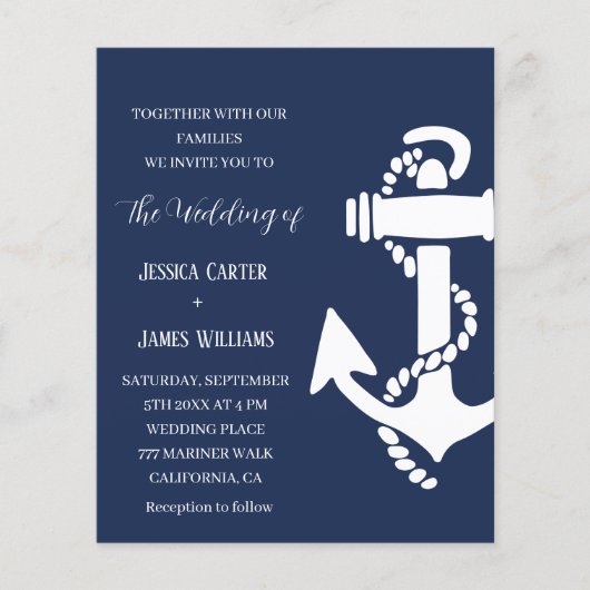 Anker Navy Blauw Nautische Boot Bruiloft (Voorkant)