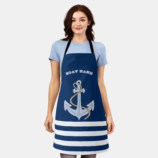 Anker Navy Blauwe Gestreepte Schort (Gedragen)