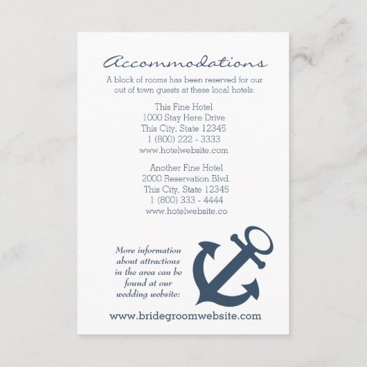 Anker Navy Blauwe Reisplan Informatiekaartje (Achterkant)