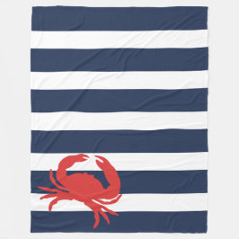 Anker Navy Blauwe Strepen Rode Krab Fleece Deken