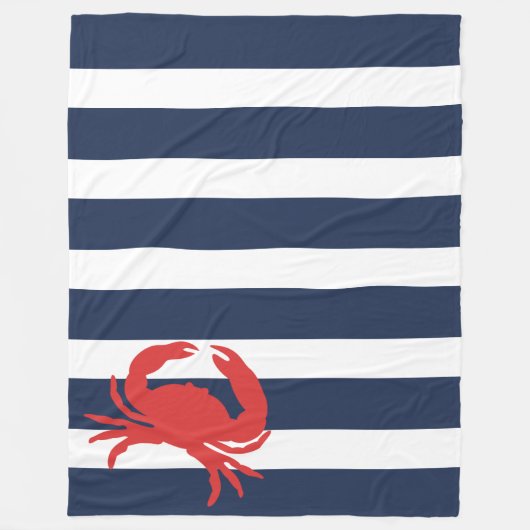 Anker Navy Blauwe Strepen Rode Krab Fleece Deken (Voorkant)