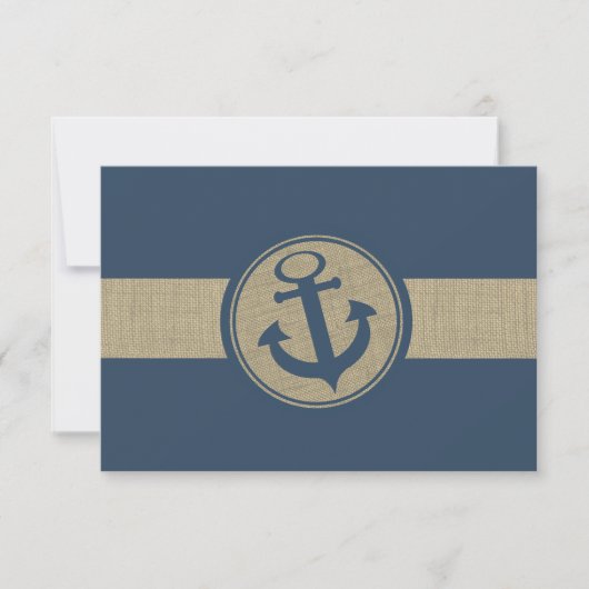 Anker Navy Blauwe Strepen Strand Bruiloft Reactie RSVP Kaartje (Voorkant)