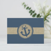 Anker Navy Blauwe Strepen Strand Bruiloft Reactie RSVP Kaartje (Staand voorkant)