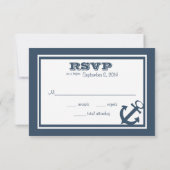 Anker Navy Blauwe Strepen Strand Bruiloft Reactie RSVP Kaartje (Achterkant)