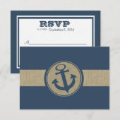 Anker Navy Blauwe Strepen Strand Bruiloft Reactie RSVP Kaartje (Voorkant / Achterkant)