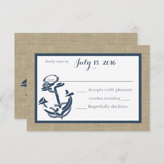 Anker Navy Blue en Burlap Response Kaart (Voorkant / Achterkant)