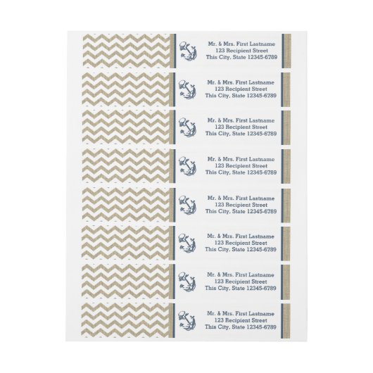 Anker Navy Blue en Burlap Zigzag Adreslabel Wikkel (Vel)