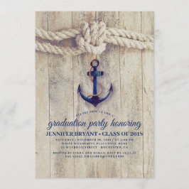 Anker Navy Blue Nautical Graduation Party Kaart
