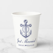 Anker Navy Blue Nautical Net Getrouwd Papieren Bekers (Voorkant)