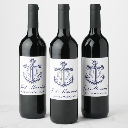 Anker Navy Blue Nautical Net Getrouwd Wijn Etiket (Flessen)