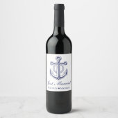 Anker Navy Blue Nautical Net Getrouwd Wijn Etiket (Voorkant)