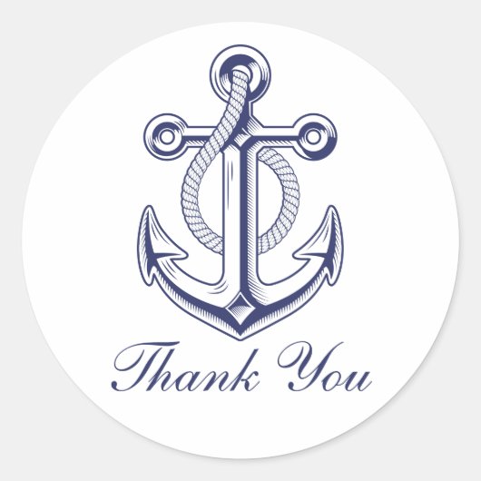 Anker Navy Blue nautische bruiloft dank u Ronde Sticker (Voorkant)