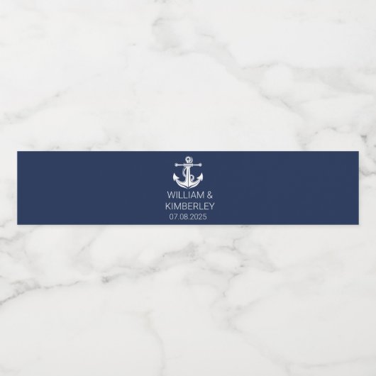 Anker Navy Blue nautische elegante bruiloft Waterfles Etiket (Enkel label)
