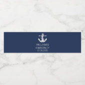 Anker Navy Blue nautische elegante bruiloft Waterfles Etiket (Enkel label)
