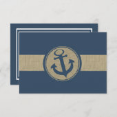 Anker Navy Blue Stripes Strand Bruiloft Reactie RSVP Kaartje (Voorkant / Achterkant)