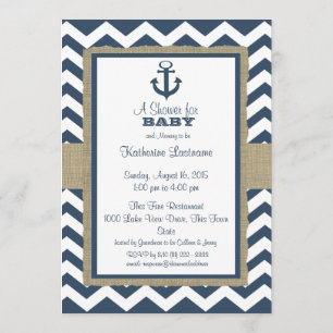 Anker Navy Blue Zigzag Baby shower Kaart