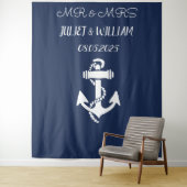 Anker Navy Mr. & Mrs. Bruiloft Achtergrond banner Wandkleed (In situ)