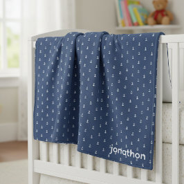 Anker Navy & Wit Patroon ID836 Fleece Deken
