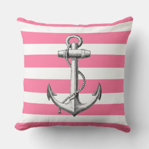 Anker op Cute Nautical Roze Streep Patroon Kussen