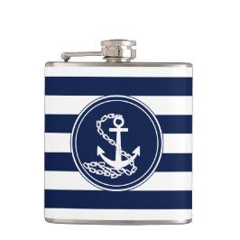 Anker op de Nautical Blue and White Stripes Sailor Heupfles