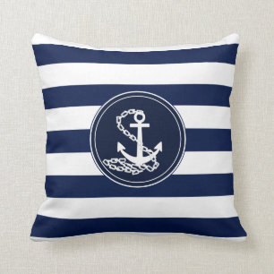 Anker op de Nautical Blue and White Stripes Sailor Kussen