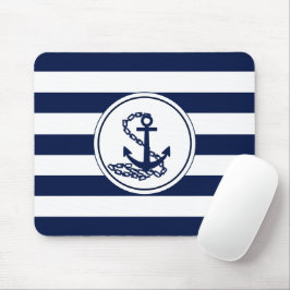 Anker op de Nautical Blue and White Stripes Sailor Muismat