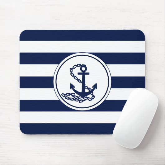 Anker op de Nautical Blue and White Stripes Sailor Muismat (Met muis)
