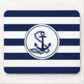 Anker op de Nautical Blue and White Stripes Sailor Muismat (Voorkant)
