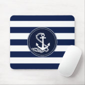 Anker op de Nautical Blue and White Stripes Sailor Muismat (Met muis)