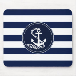 Anker op de Nautical Blue and White Stripes Sailor Muismat