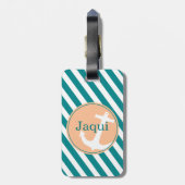 Anker op de strepen | blauwgroen perzik bagagelabel (Achterkant verticaal)