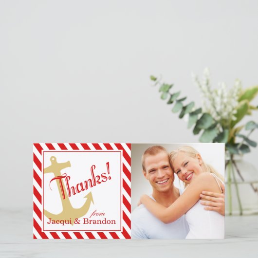 Anker op de strepen | rood wit bedankkaart (Staand voorkant)