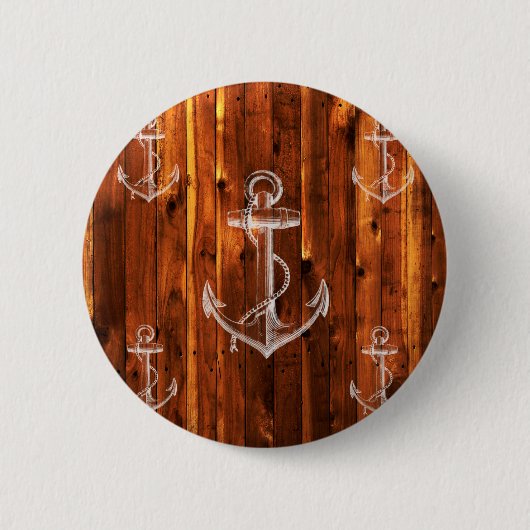  anker op donkere houten planken ronde button 5,7 cm (Voorkant)