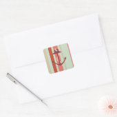 Anker op gestreepte achtergrond vierkante sticker (Envelop)