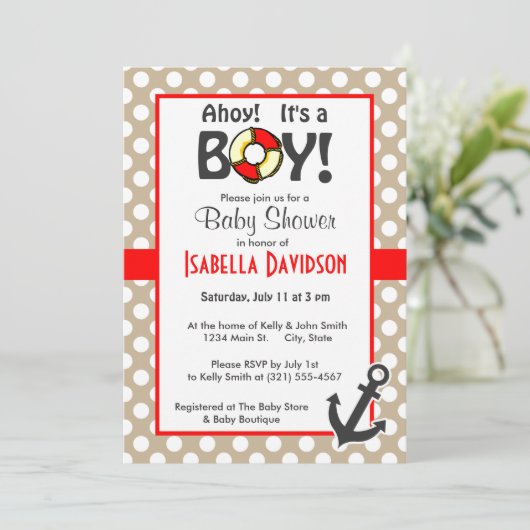 Anker op Khaki Polka Dots Kaart (Staand voorkant)