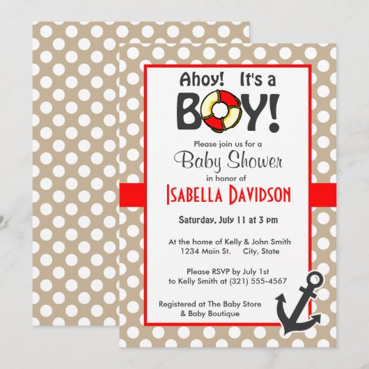 Anker op Khaki Polka Dots Kaart (Voorkant / Achterkant)