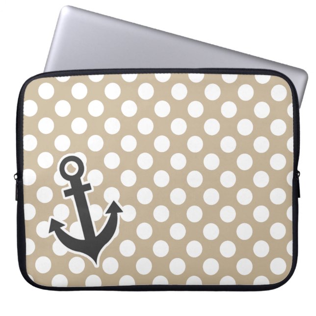 Anker op Khaki Polka Dots Laptop Sleeve (Voorkant)