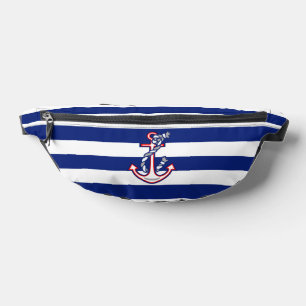 Anker op Nautical Navy Blue Stripes Print Heuptasje