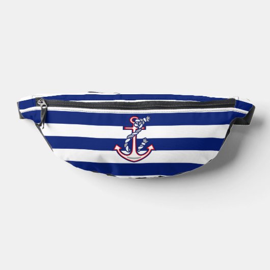 Anker op Nautical Navy Blue Stripes Print Heuptasje (Liggend)