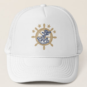 Anker op Nautical Wheel Golden Stars Trucker Pet