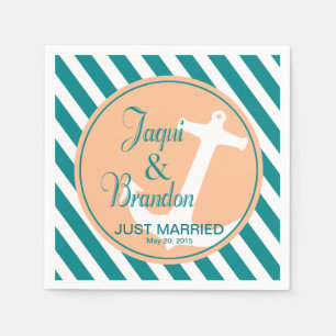 Anker op Nautische Strepen   blauwgroen perzik Servet