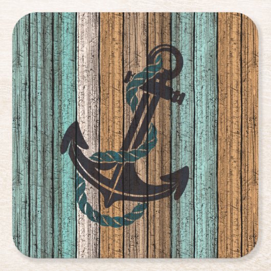 Anker Op Patroon Van Verweerde Houten Planken Kartonnen Onderzetters (Voorkant)