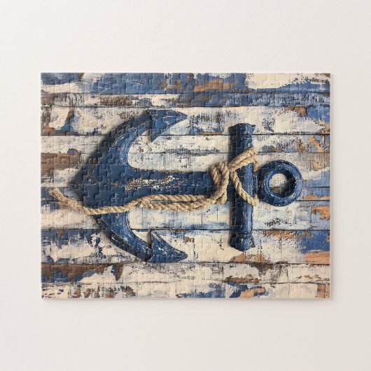 Anker op rustieke houten planken legpuzzel (Horizontaal)
