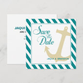 Anker op Strepen Bewaar de Datum | turquoise wit Save The Date (Voorkant / Achterkant)